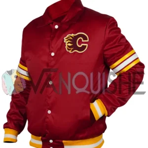 1980’s Calgary Flames Red Satin Jacket left