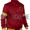 1980’s Calgary Flames Red Satin Jacket right