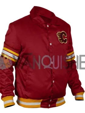 1980’s Calgary Flames Red Satin Jacket right
