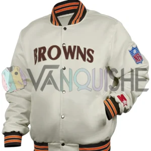 90’s Cleveland Browns White Bomber Satin Jacket left