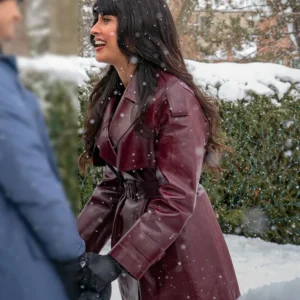 A Merry Little Ex-Mas Jameela Jamil Leather Coat