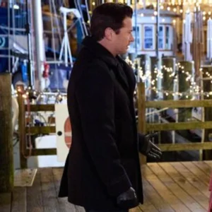 A Newport Christmas Wes Brown Black Wool Coat Front