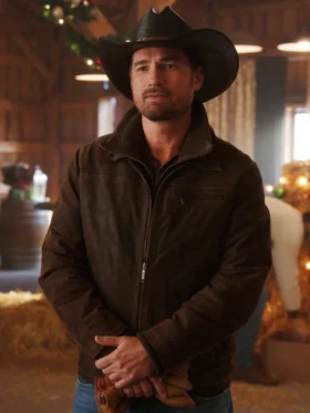 A Royal Montana Christmas Warren Christie Brown Leather Jacket Front