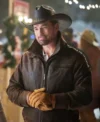 A Royal Montana Christmas Warren Christie Brown Leather Jacket Back