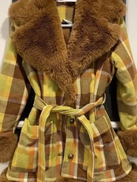 AEW Dynamite 2025 Paige Wooding Plaid Fur Coat Front Look
