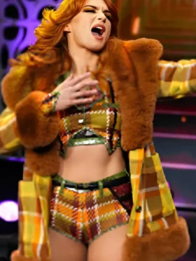 AEW Dynamite 2025 Paige Wooding Plaid Fur Coat