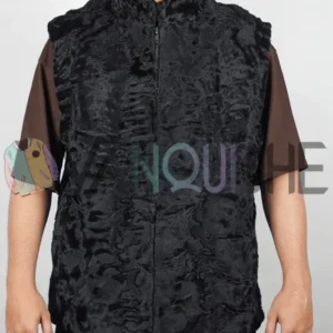 Alex Black Persian Lamb Fur Waistcoat Vest front