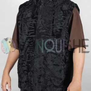 Alex Black Persian Lamb Fur Waistcoat Vest left