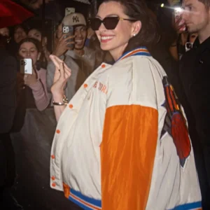 Anne Hathaway Knicks Jacket Back Look
