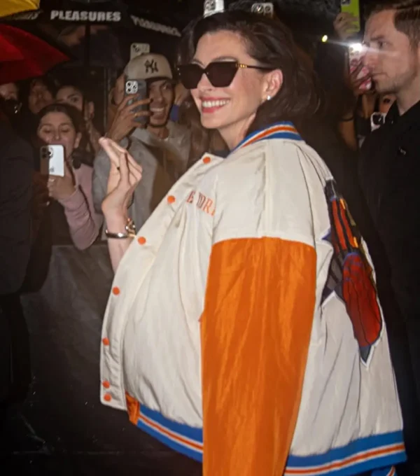 Anne Hathaway Knicks Jacket Back Look