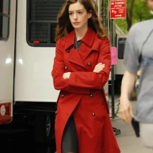 Anne Hathaway NY Red Trench Coat Side