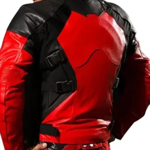 Armored Red and Black Deadpool Biker Jacket Back Look