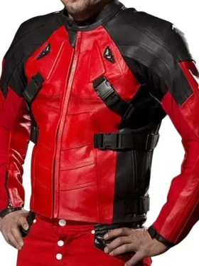 Armored Red and Black Deadpool Biker Jacket