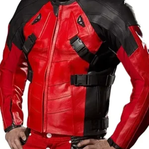 Armored Red and Black Deadpool Biker Jacket