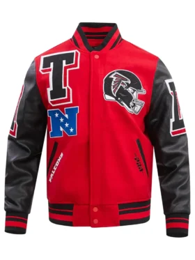 Atlanta Falcons Red and Black Varsity Wool Jacket with Leather Sleeves