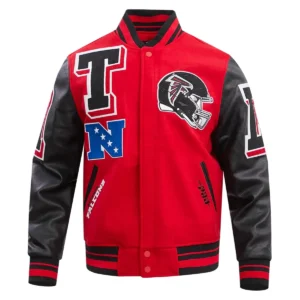 Atlanta Falcons Red and Black Varsity Wool Jacket with Leather Sleeves
