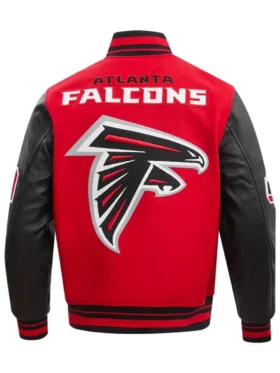 Atlanta Falcons Red and Black Varsity Wool Jacket with Leather Sleeves Back