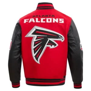 Atlanta Falcons Red and Black Varsity Wool Jacket with Leather Sleeves Back