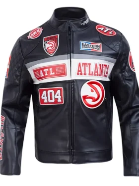 Atlanta Hawks Unisex Moto Black Leather Jacket Side