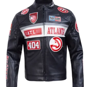 Atlanta Hawks Unisex Moto Black Leather Jacket Side