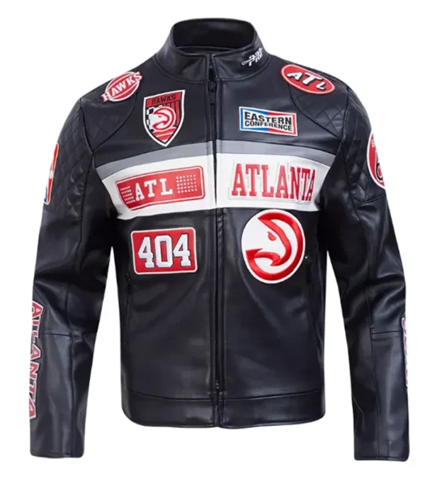Atlanta Hawks Unisex Moto Black Leather Jacket Side