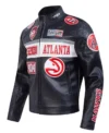 Atlanta Hawks Unisex Moto Black Leather Jacket Back