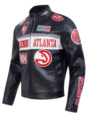 Atlanta Hawks Unisex Moto Black Leather Jacket Back