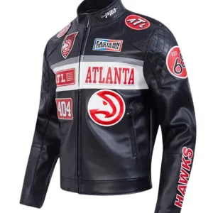 Atlanta Hawks Unisex Moto Black Leather Jacket Back