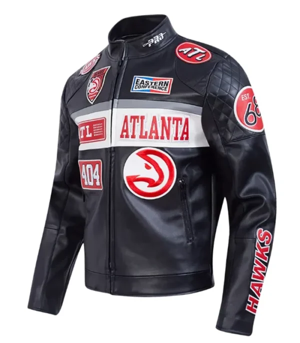 Atlanta Hawks Unisex Moto Black Leather Jacket Back