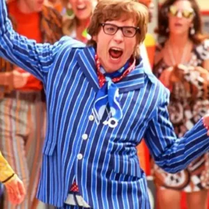 Austin Powers Blue Striped Plaid Suit Side Look