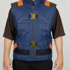 Black Panther Erik Killmonger Blue Leather Vest Back