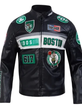 Boston Celtics Black Moto Leather Jacket Side