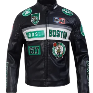Boston Celtics Black Moto Leather Jacket Side