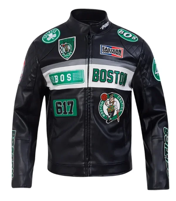 Boston Celtics Black Moto Leather Jacket Side
