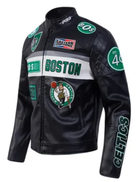 Boston Celtics Black Moto Leather Jacket Back