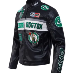Boston Celtics Black Moto Leather Jacket Back