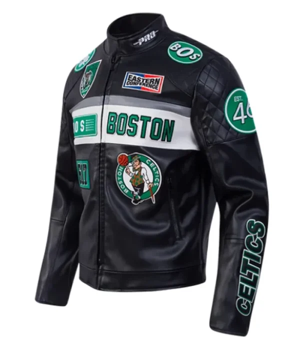Boston Celtics Black Moto Leather Jacket Back