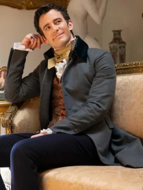 Bridgerton S03 Luke Thompson Grey Trench Coat Side