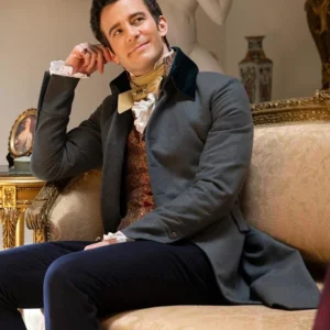 Bridgerton S03 Luke Thompson Grey Trench Coat Side