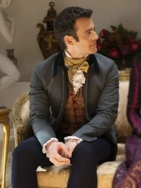 Bridgerton S03 Luke Thompson Grey Trench Coat Front