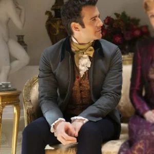 Bridgerton S03 Luke Thompson Grey Trench Coat Front