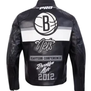 Brooklyn Nets Moto Black Leather Jacket