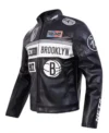 Brooklyn Nets Moto Black Leather Jacket Back