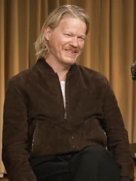 Bugonia Jesse Plemons Brown Suede Jacket Side