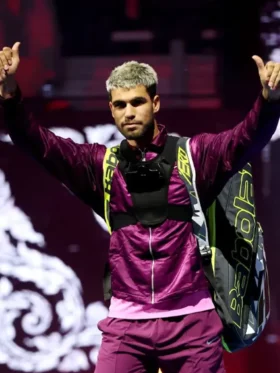 Carlos Alcaraz Six Kings Slam 2025 Purple Jacket Front Look