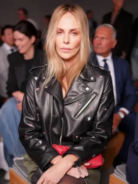 Charlize Theron Fashion Show Black Leather Jacket
