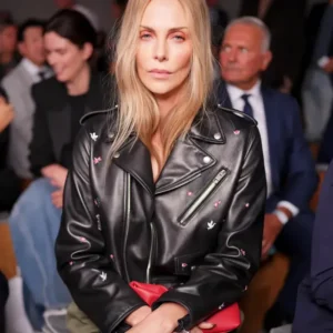 Charlize Theron Fashion Show Black Leather Jacket