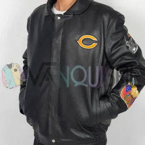 Chicago Bears Black Leather Jacket left
