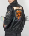 Chicago Bears Black Leather Jacket left back