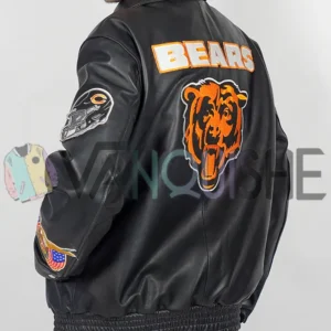 Chicago Bears Black Leather Jacket left back